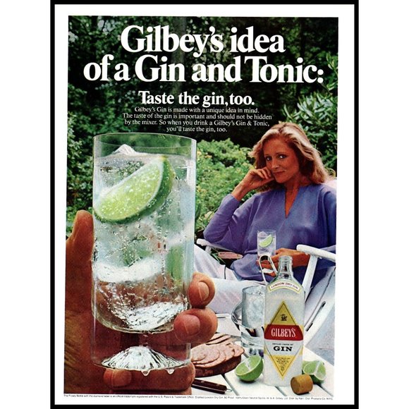 1982 Gilbey's Gin Vintage Print Ad Couple Garden Flirty Eyes Blonde Wall Art - Picture 1 of 1